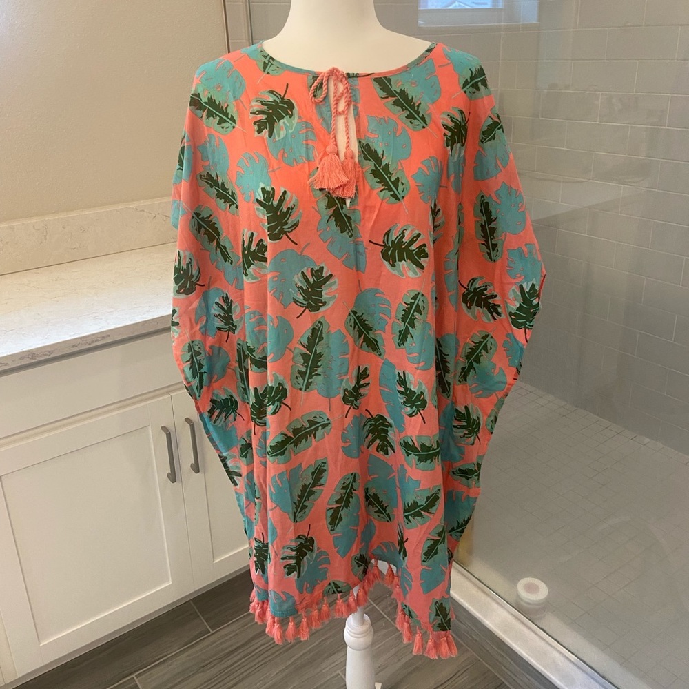 J. Crew Factory Coral Tropical Leaf Swim Coverup